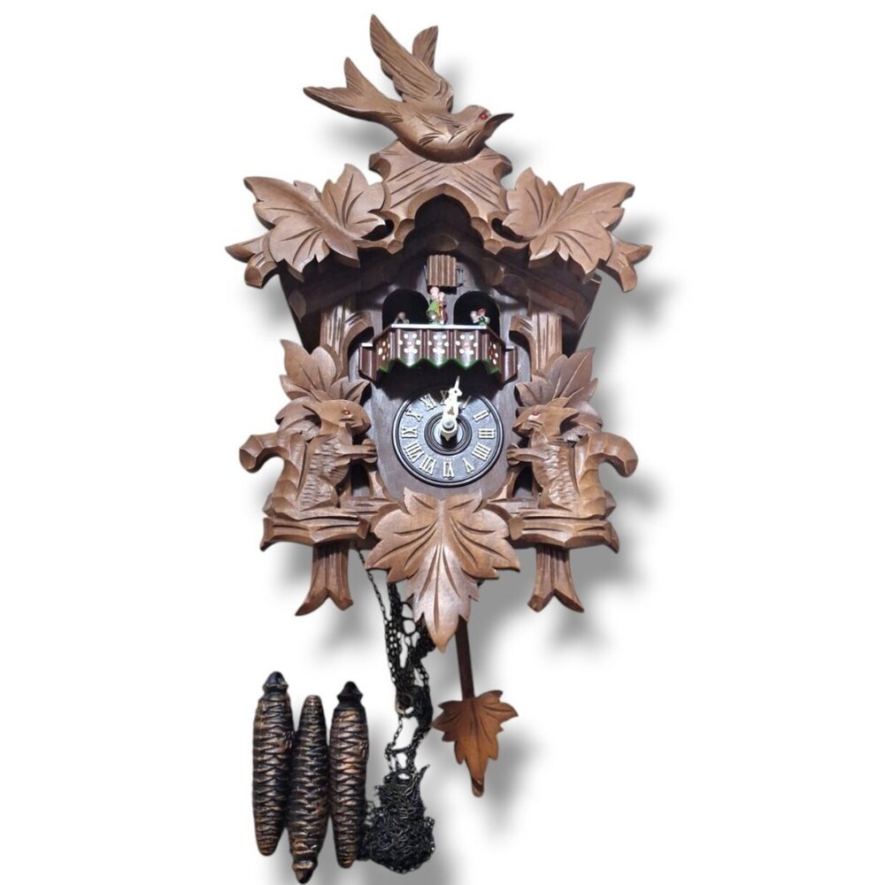 Black Forest HUNTERS West Germany Cuckoo Clock Albert Schwab Karlsruhe UNTESTED